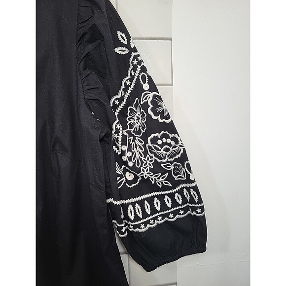 Chico’s Womens Sz 8 Black Embroidered Boho Tunic Dress Puff Sleeve Romantic Goth - Picture 2 of 7